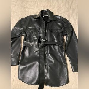 Aritzia Babaton Ganna Leather Shirt Jacket Medium Black